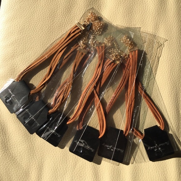 NWT Triple Layer Camel Soft Leather Suede Choker Blogger Favorite Boho Hippie - Picture 2 of 3